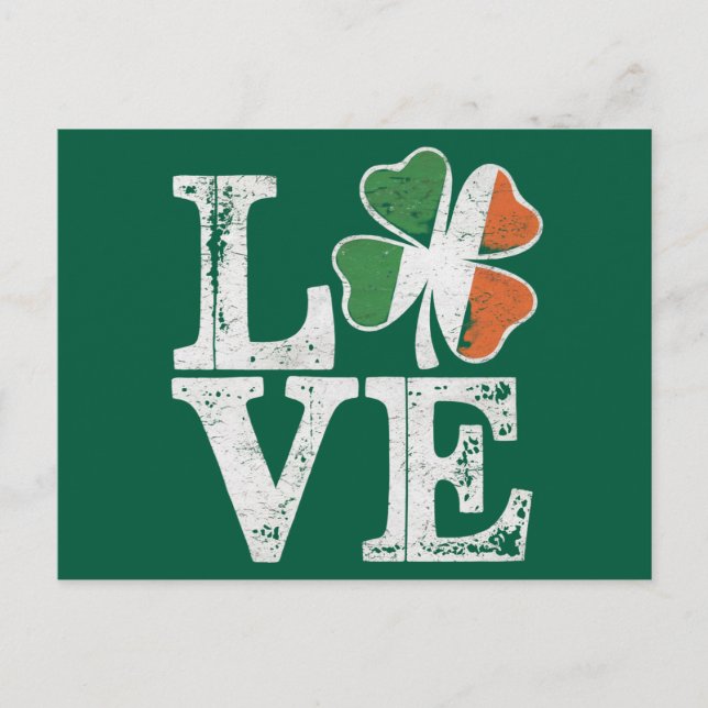 St Patricks Day Love Lucky Irish Shamrock Green  Postcard (Front)