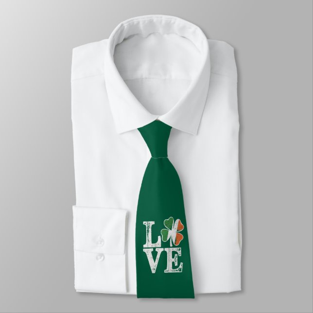 St Patricks Day Love Lucky Irish Shamrock Green  Tie (Tied)