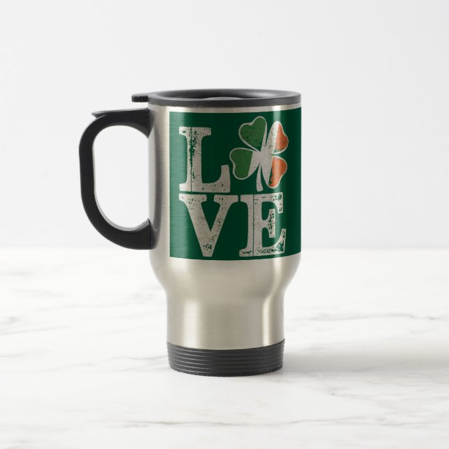 St Patricks Day Love Lucky Irish Shamrock Green  Travel Mug (Left)