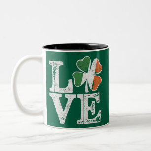 St Patricks Day Love Lucky Irish Shamrock Green Two-Tone Coffee Mug