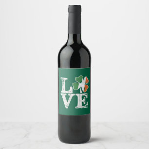 St Patricks Day Love Lucky Irish Shamrock Green  Wine Label
