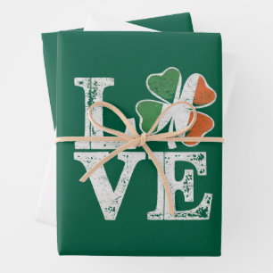 St Patricks Day Love Lucky Irish Shamrock Green  Wrapping Paper Sheet