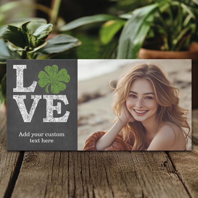 St Patricks Day LOVE with shamrock (Custom Photo Card)