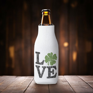 St Patricks Day LOVE with shamrock Bottle Cooler