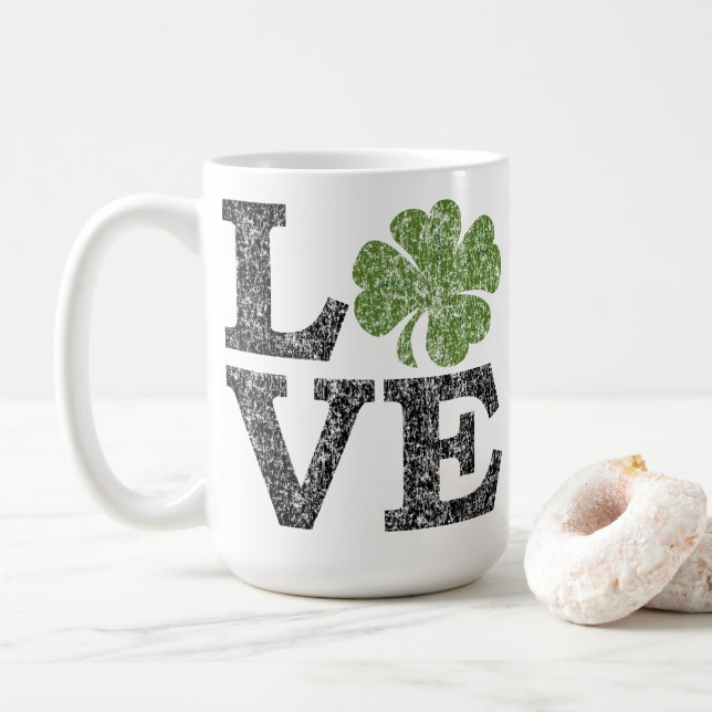 St Patricks Day LOVE with shamrock Coffee Mug (With Donut)