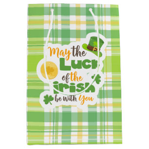 St Patrick's Day Luck of the Irish Plaid Medium Gift Bag