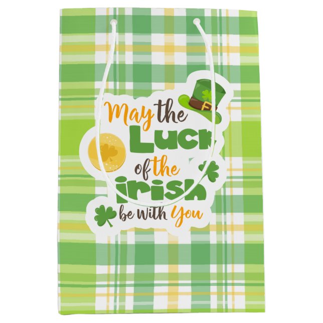 St Patrick's Day Luck of the Irish Plaid Medium Gift Bag (Front)