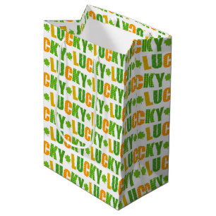St. Patrick's Day Luck Shamrock Plaid Typography Medium Gift Bag
