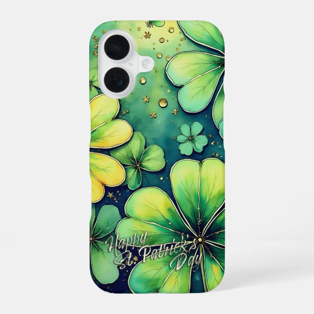 St. Patrick's Day Luck - Watercolor Shamrocks 🍀✨ iPhone 16 Case (Back)