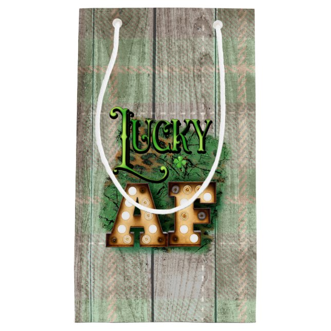 St. Patrick's Day Lucky AF Irish Marquee Lights Small Gift Bag (Front)