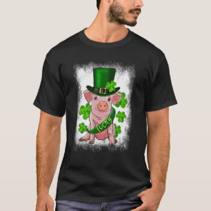 St. Patricks Day Lucky Baby Pig Bleached Lucky Iri T-Shirt