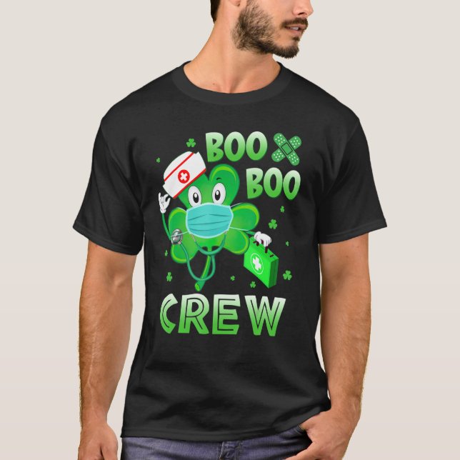 St Patricks Day Lucky Boo Boo Crew Nurse Shamrock  T-Shirt (Front)
