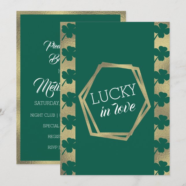 St. Patricks Day Lucky Bridal Shower Green Gold Invitation (Front/Back)