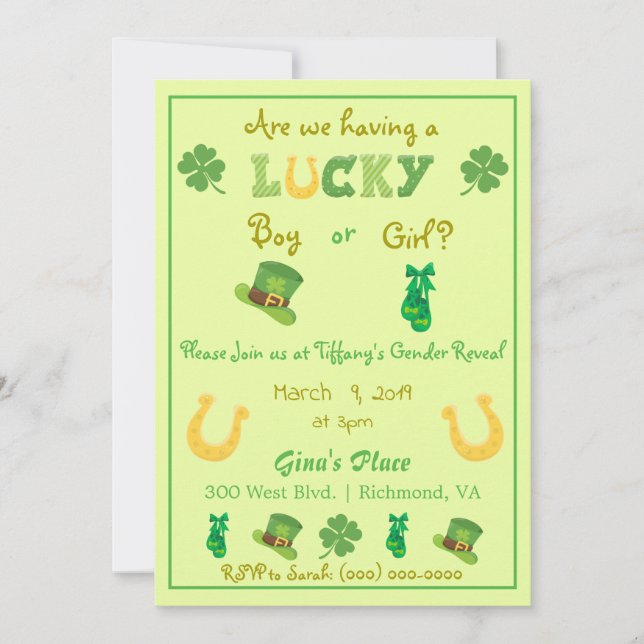 St Patrick's Day Lucky Clover Gender Reveal Invitation (Front)
