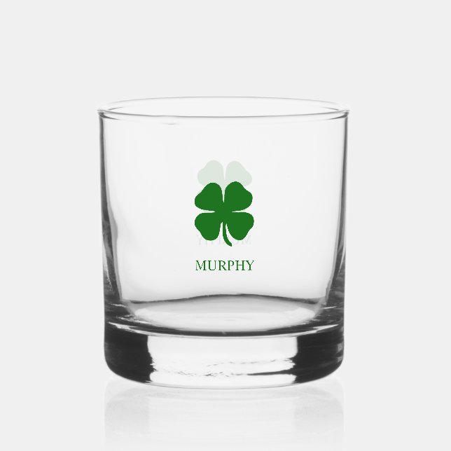 St Patricks Day Lucky Clover Green Shamrock Irish Whiskey Glass (Front)