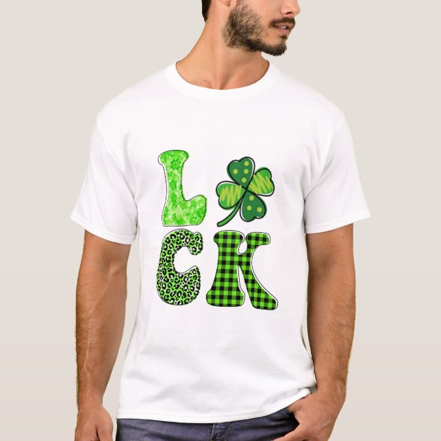 St Patrick's Day Lucky Clover Leopard Shamrock Fun T-Shirt (Front)