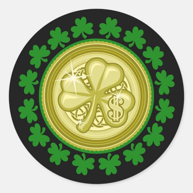 St Patrick's Day Lucky Coin Graphic Classic Round Sticker (Front)