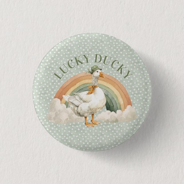  St Patrick's Day Lucky Ducky with Rainbow 3 Cm Round Badge (Front)