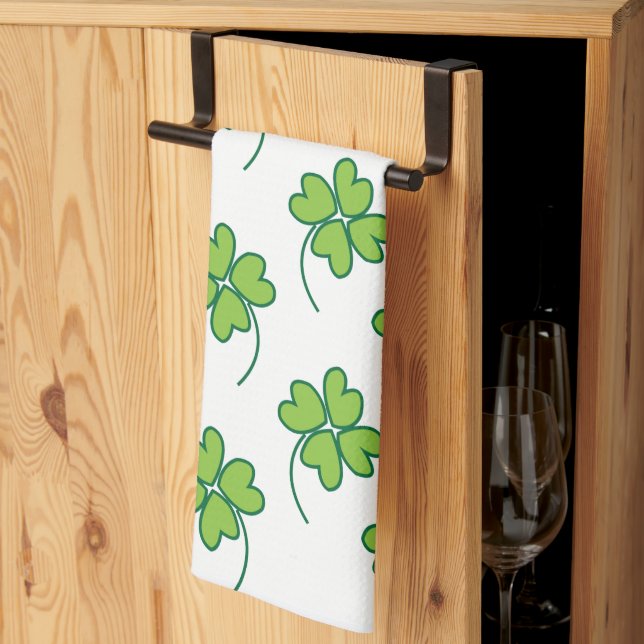 St Patricks Day Lucky Four Leaf Clover Tea Towel (Thirds Fold)