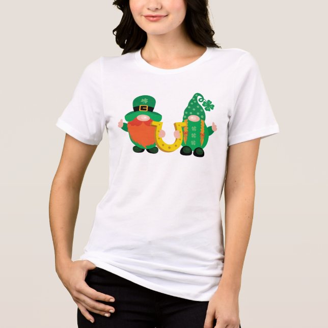 St. Patrick's Day Lucky Gnome Duo Tri-Blend Shirt (Front)