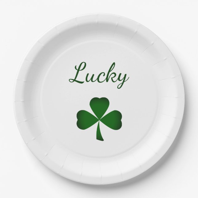 St. Patrick's Day Lucky Green Shamrock  Paper Plate (Front)