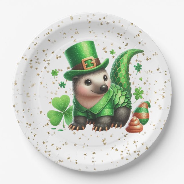 St. Patrick's Day Lucky Hedgehog Paper Plate (Front)