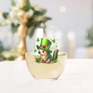 St. Patrick's Day Lucky Hedgehogs Stemless Wine Glass