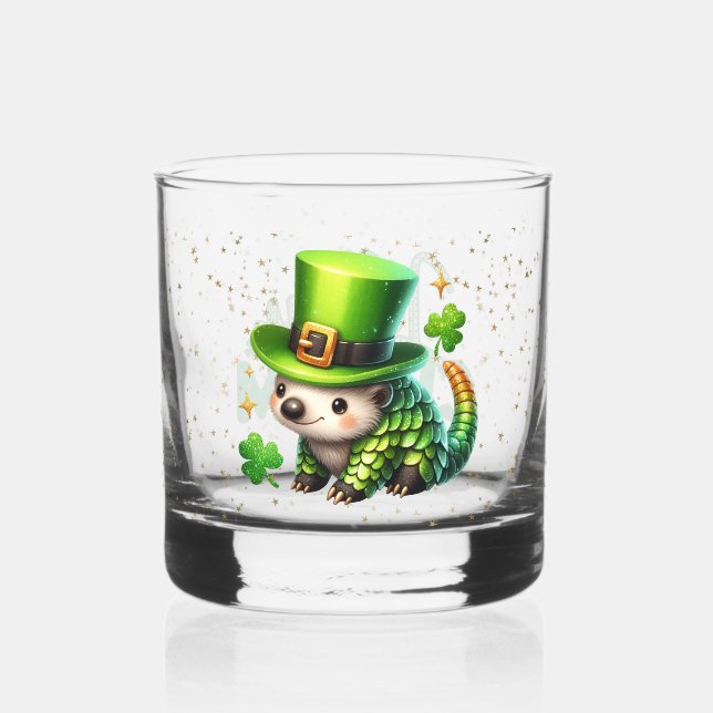 St. Patrick's Day Lucky Hedgehogs Whiskey Glass (Front)