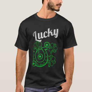 St Patrick'S Day Lucky Horseshoe Four-Leaf C T-Shirt