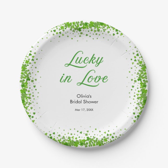 St Patrick's Day Lucky in Love Bridal Shower  Paper Plate (Front)