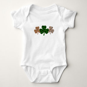 St Patricks Day Lucky Irish Green Plaid Shamrock  Baby Bodysuit