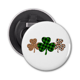 St Patricks Day Lucky Irish Green Plaid Shamrock Bottle Opener