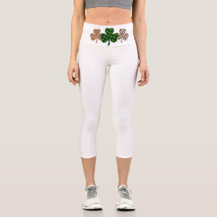 St Patricks Day Lucky Irish Green Plaid Shamrock Capri Leggings