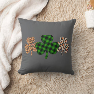 St Patricks Day Lucky Irish Green Plaid Shamrock Cushion