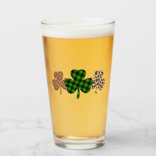 St Patricks Day Lucky Irish Green Plaid Shamrock  Glass (Front Filled)