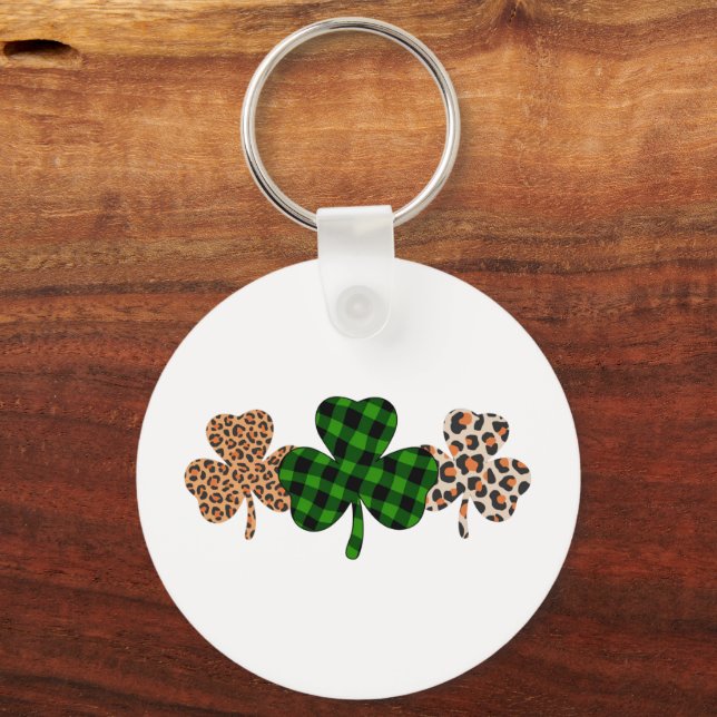 St Patricks Day Lucky Irish Green Plaid Shamrock  Key Ring (Front)