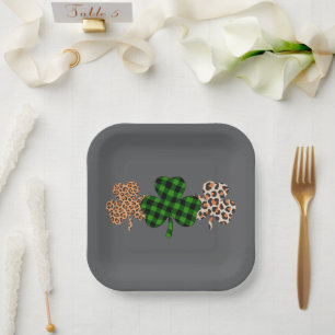 St Patricks Day Lucky Irish Green Plaid Shamrock  Paper Plate
