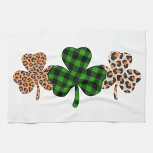 St Patricks Day Lucky Irish Green Plaid Shamrock  Tea Towel