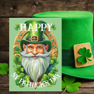 St Patrick's Day Lucky Leprechaun Gnome Greeting Holiday Card