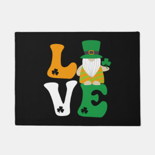 St Patricks Day Lucky Love Gnomes Shamrock Doormat