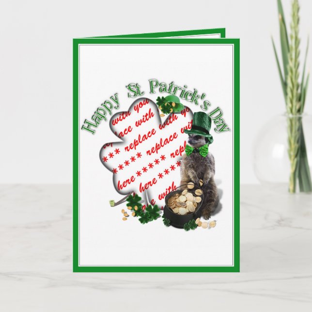 St Patrick's Day Lucky Meerkat Clover Frame Card (Front)