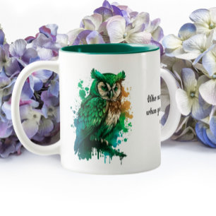 St. Patrick's Day Lucky Owl - Who needs Leprechaun Two-Tone Coffee Mug