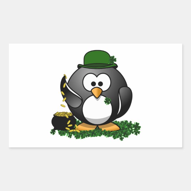 St. Patrick's Day Lucky Penguin with Pot Of Gold Rectangular Sticker (Front)