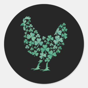 St Patricks Day Lucky Shamrock Chicken Women Girls Classic Round Sticker