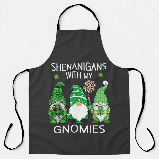 St Patricks Day Lucky Shamrock Leopard Apron (Front)