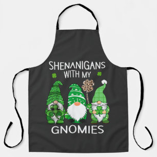 St Patricks Day Lucky Shamrock Leopard Gnomes Apron