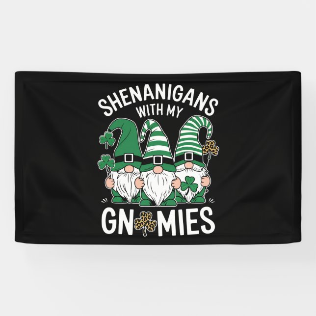 St Patricks Day Lucky Shamrock Leopard Gnomes  Banner (Horizontal)