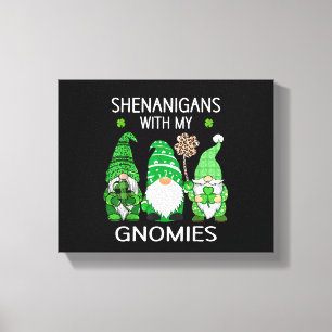 St Patricks day lucky Shamrock leopard gnomes  Canvas Print