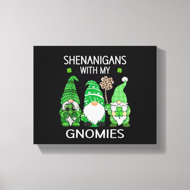 St Patricks day lucky Shamrock leopard gnomes  Canvas Print (Front)