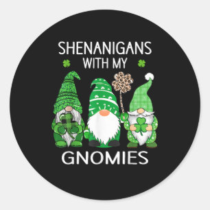 St Patricks day lucky Shamrock leopard gnomes  Classic Round Sticker